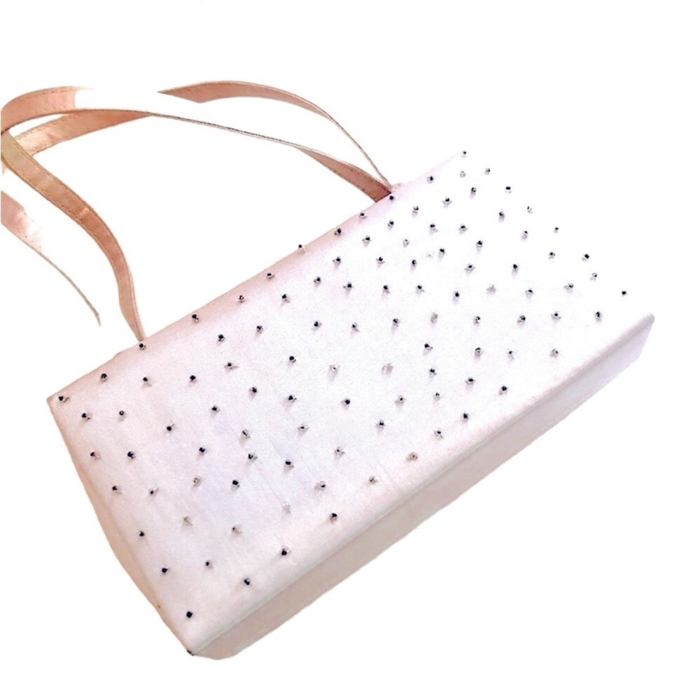 Evening Bag Silver Satin with Crystal Bead Embellished Smaller Size Teen Mini
